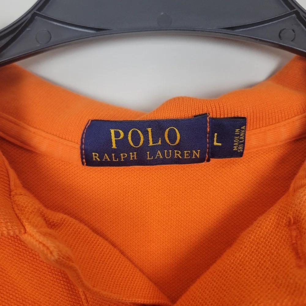 Polo Ralph Lauren Men's L 100% Cotton Solid Orange 2 Button Short Sleeve Polo